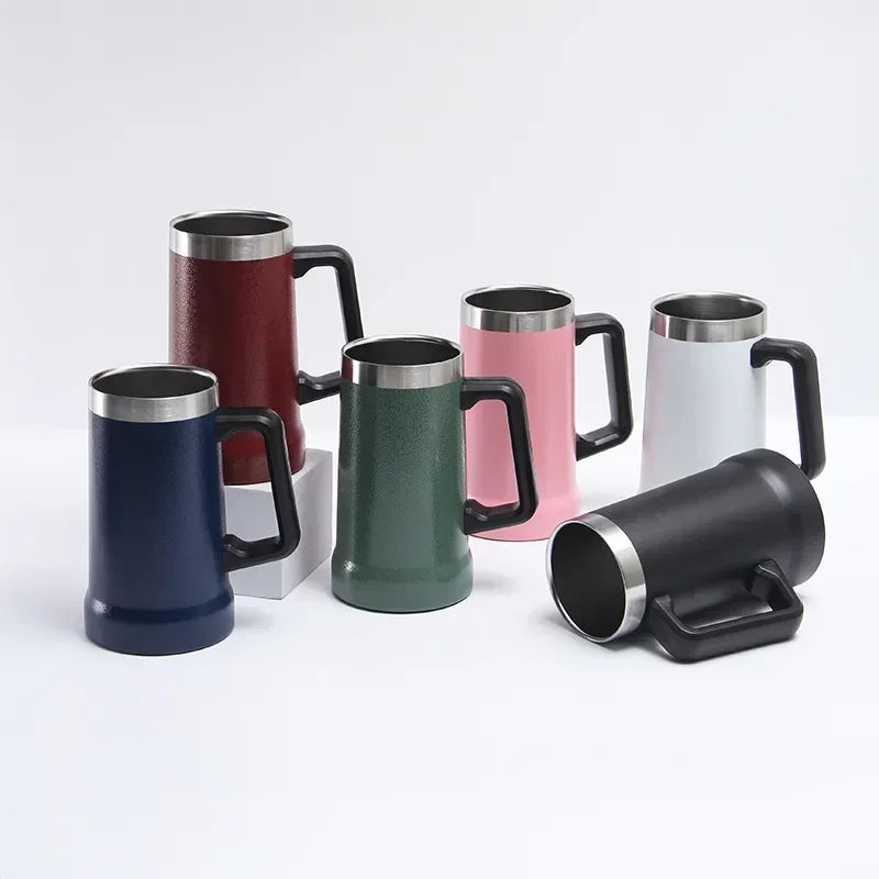 709ml Inox Thermal Mug For Beer 4 hours ice cold Large capacity handle beer mug 304 stainless steel thermos