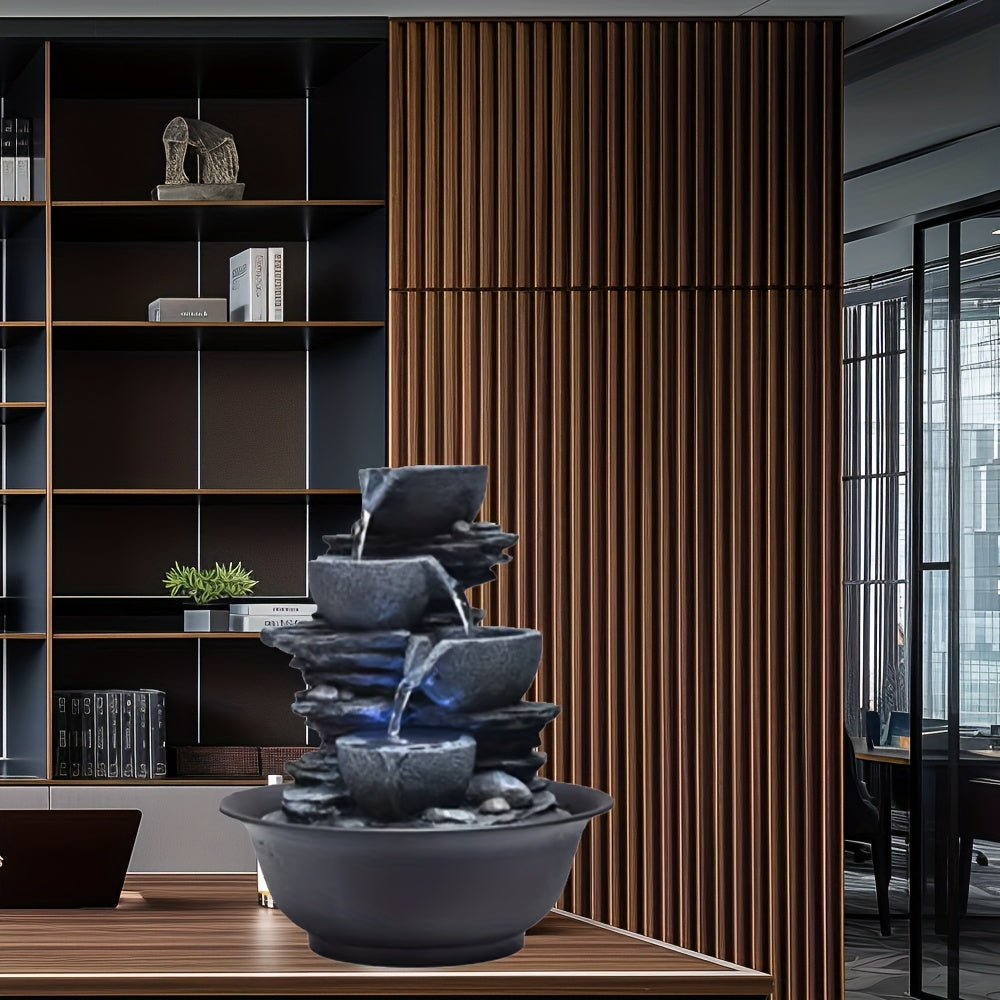 TEMU Resin Desktop Decoration With Led Lights, Layered Waterfall Design, Tabletop Sculpture, Flowing Tabletop Fountain Collection, Lawn And Garden