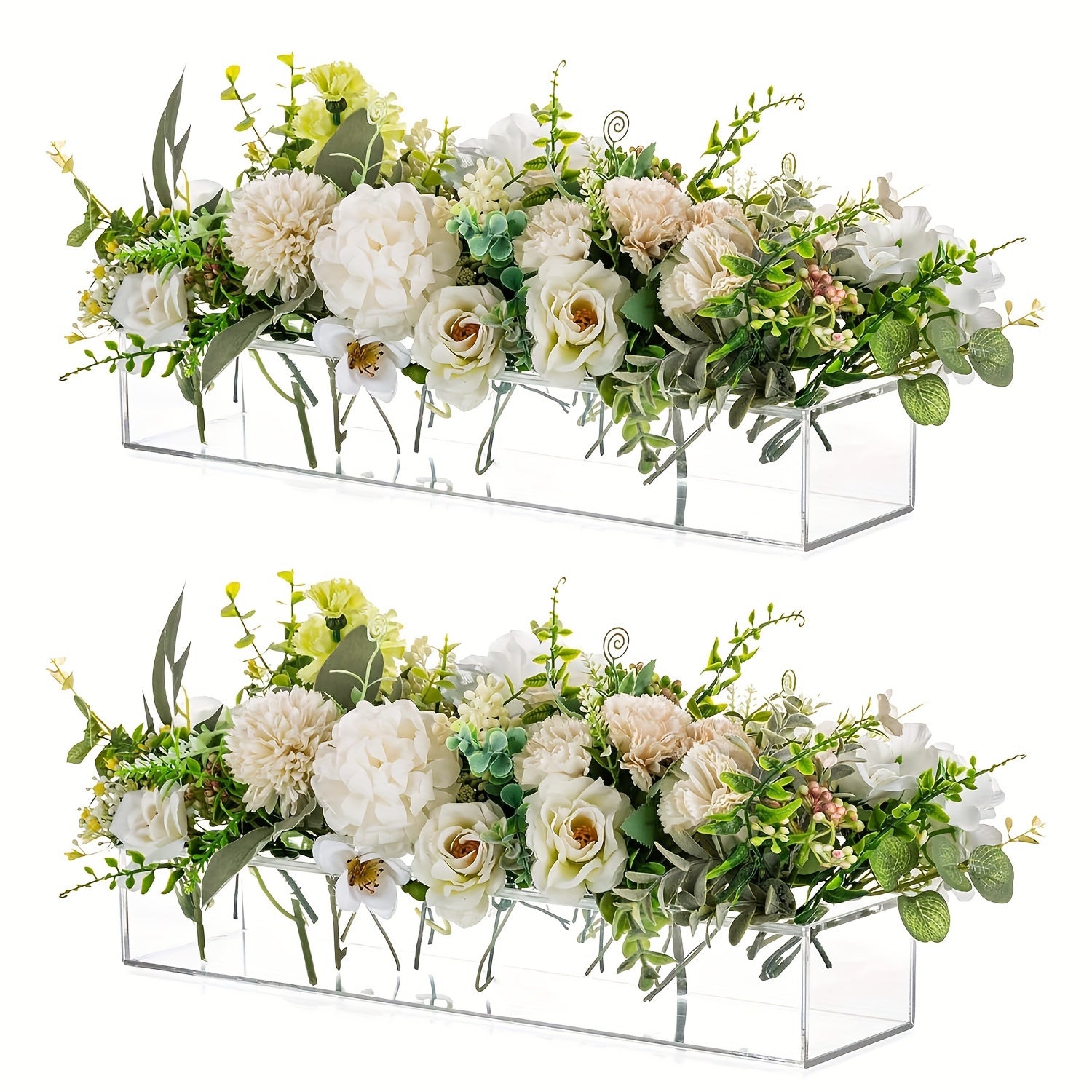 TEMU 2pcs Rectangular Acrylic Vases For Centerpieces, 16 Inches Long Floral Vase With Holes For Flowers, Clear Rectangle Box Tray For Roses Arranger