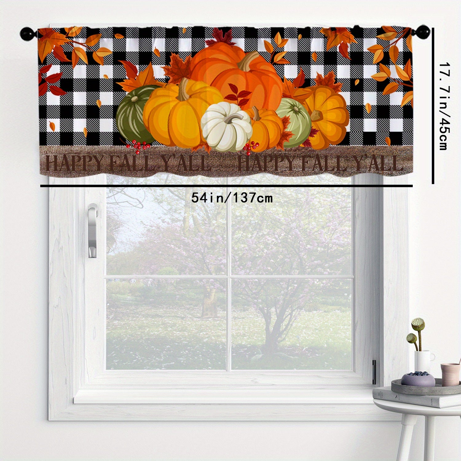 TEMU 1pc Fall Curtain Valance Check Rod For Bathroom , 54in*18in