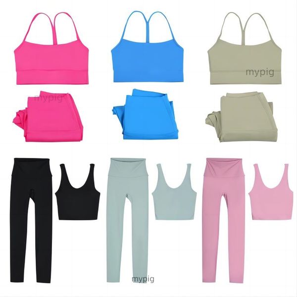 Yoga Set Workout Set Women Tracksuits Sportswear Gym Top Y-shape U-shape Bra Fitness High Waist Align Leggings Running Sports Clothes 2 Piec