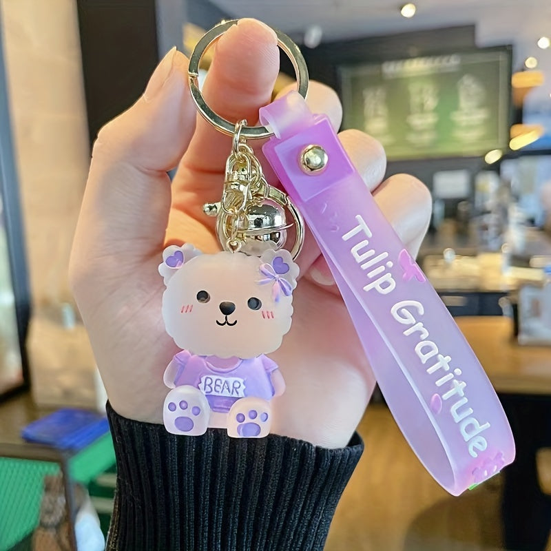 TEMU 1pc Jelly Bear Keychain For Girls, Cute Cartoon Resin Doll School Bag Pendant, Car Lock Chain For Little Girls, For Gifts Suitable 14+, Keychain