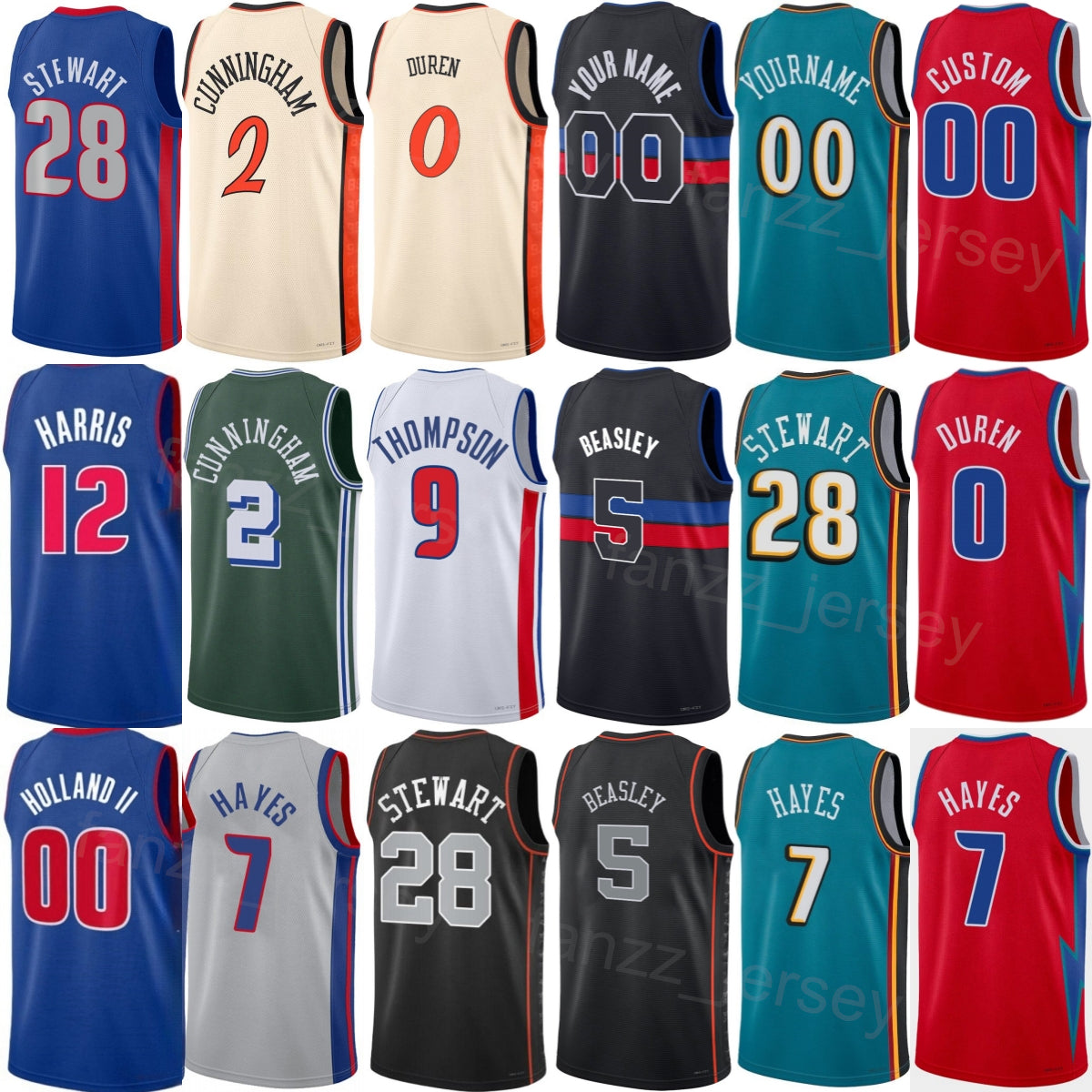 Printed Basketball 25-26 Cade Cunningham Jersey 2 Woman Youth Man Tobias Harris 12 Malik Beasley 5 Jalen Duren 0 Duncan Robinson 55 Caris LeVert 8 J