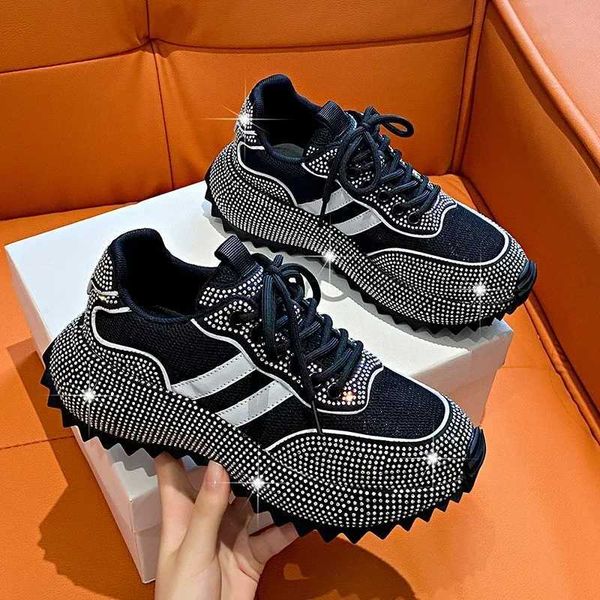 Casual Shoes Luxury Flash Diamond Running Shoes Thick soled Spring Breathable Sports and Leisure Womens Sports Shoes J250118