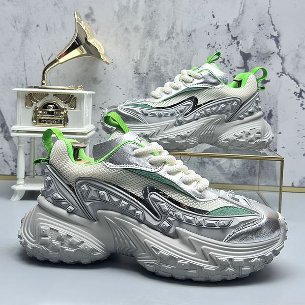 Luxury Designer Dress Wedding Party Shoes Fashion Mesh Breathable Lace-Up Versatile Casual Sneakers Round Toe Thick Bottom Trainer Office Le