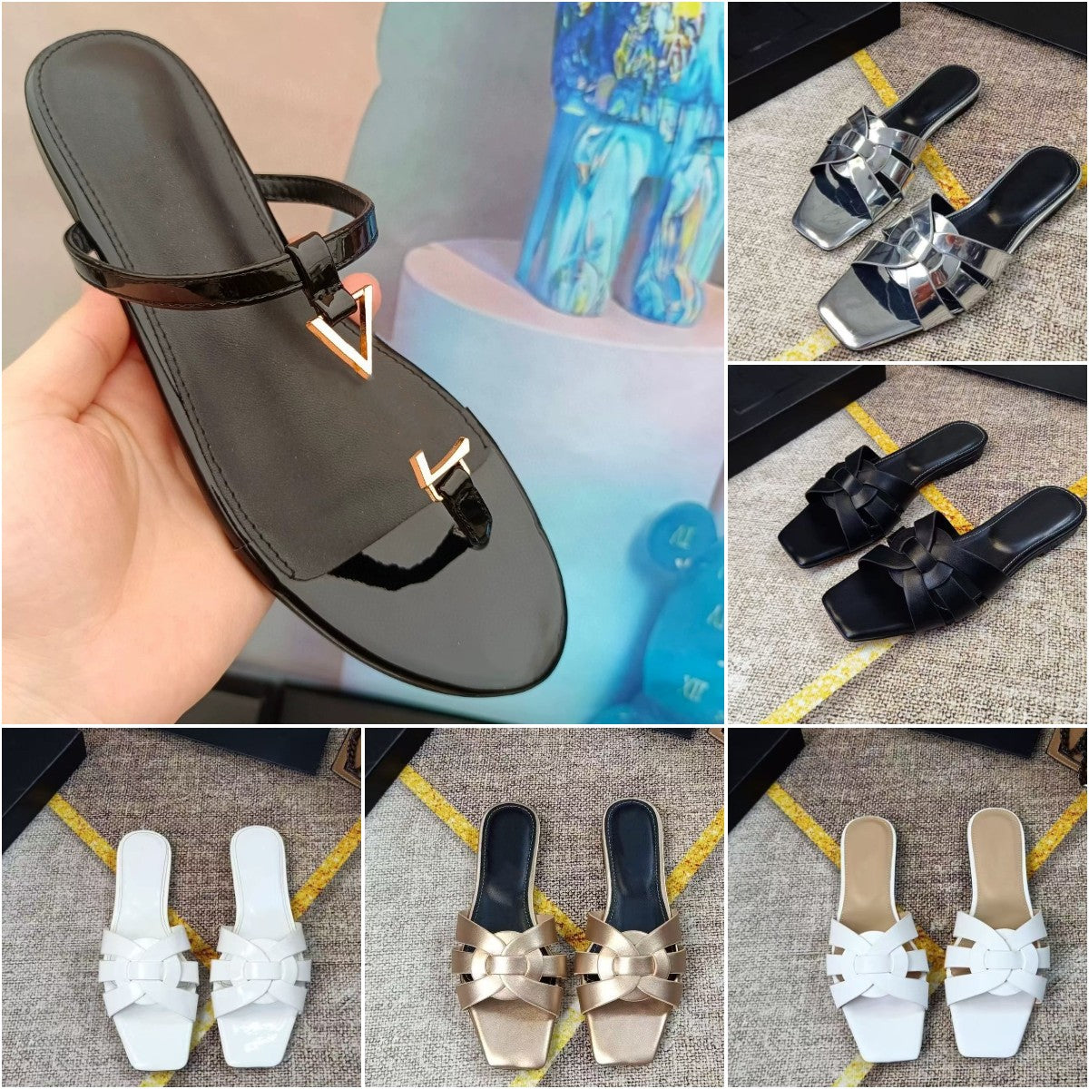 Slippers Designer Tribute Rubber Slides Leather Flat Heels Claquette For Female Womens Summer Outdoor Shoes Fashion Sandals Sandles 35-41