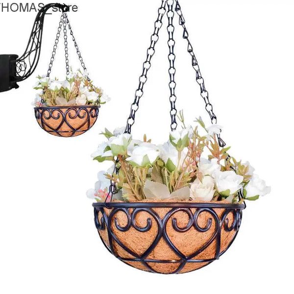 Planters Pots Outdoor Hangings Basket 10 Inch Coconut Palm Liner Iron Planter Outdoor Flower Pots with Chain Garden Decoration for Home L240