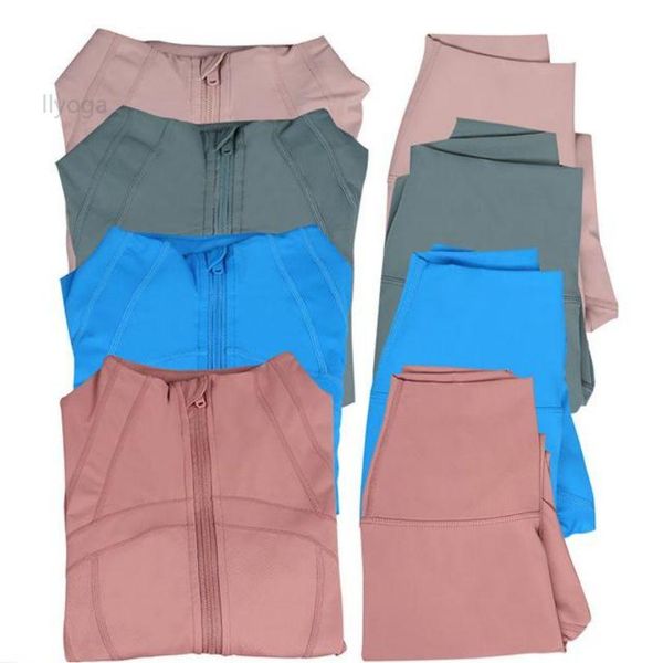 woman yoga set jacket leggings womens gym ourtdoor sports jackets zippered cardigan long sleeved slim fit running fitness top define yoga se