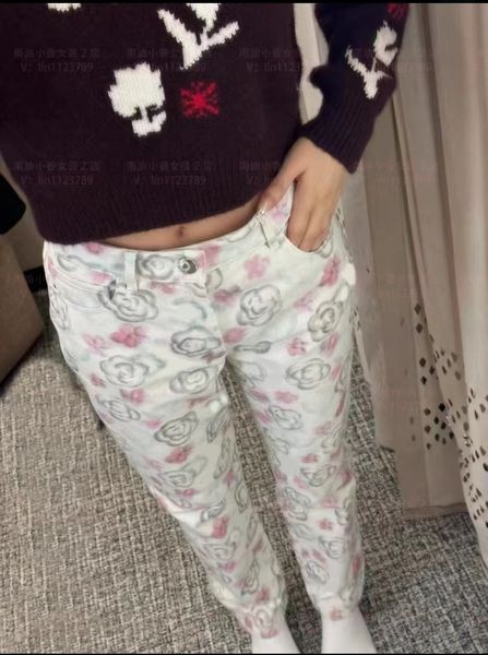 Chan new 2024 camellia jeans womens wide-leg pants flares pants women designer womens jeans straight leg pants Paris runway women jeans CC d