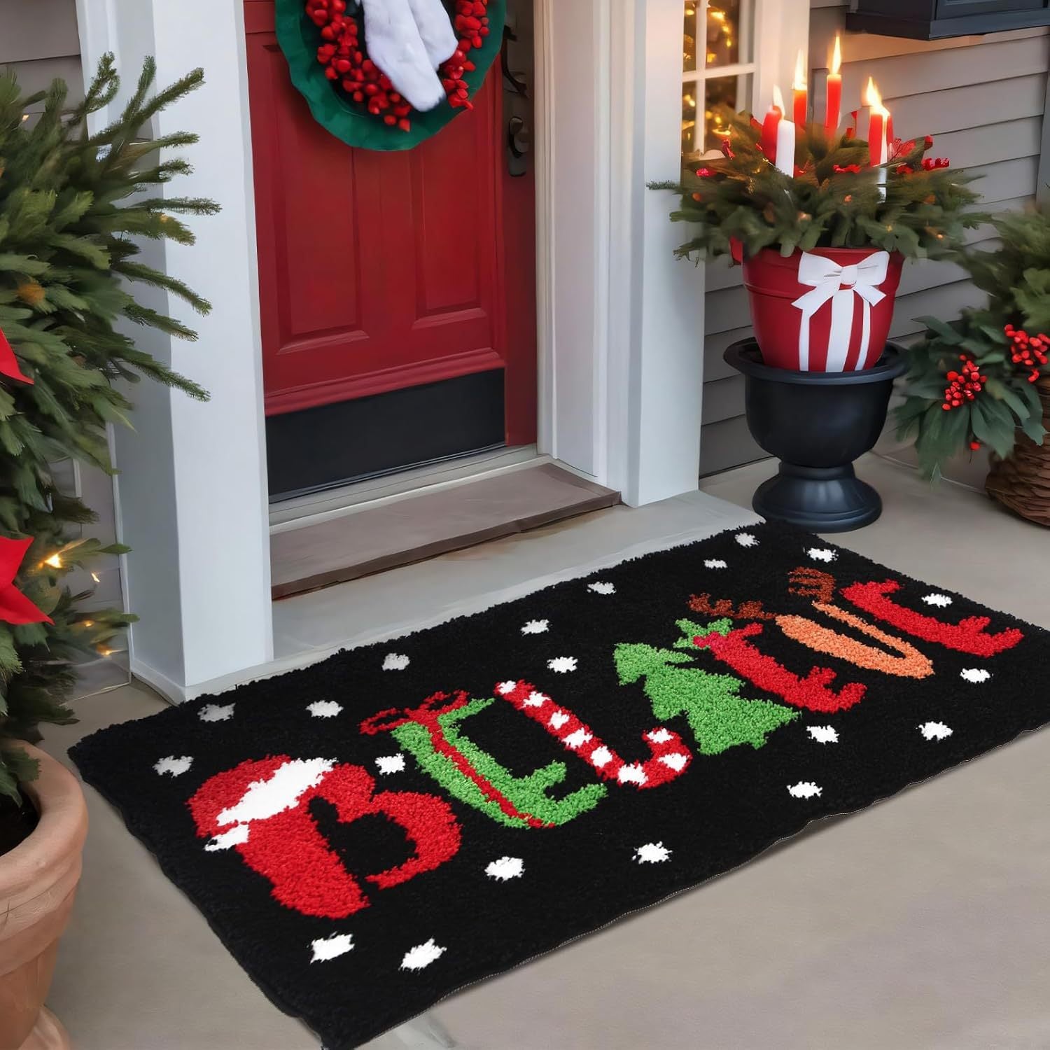 Christmas Reindeer Imitation Cashmere Entrance Door Mat Comfortable Dirt-resistant Non-slip Dirt-resistant Floor Mat