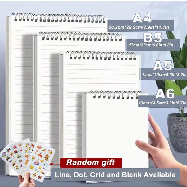 A5 Up Coil Notebook Line Grid Blank Dot Inner 80 Sheets 160 Pages Spiral with PP Cover Student Note Pad Book 250208