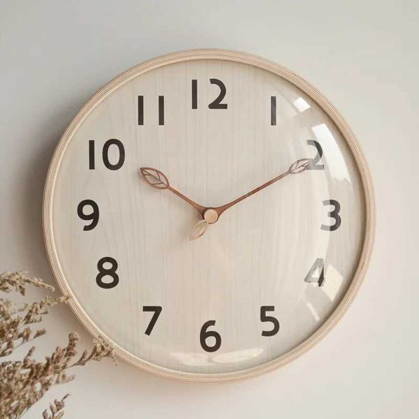 New Arrival 2025 Wood Wall Clock for Living Room Ultra-quiet Clock Nordic Style Wooden Clock Simple Home Bedroom Leaf Pocket Watch Clock B25