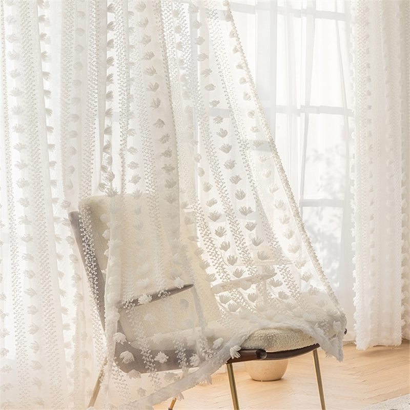 A766 Elegant White Gauze Taffeta Curtain with Rococo Motifs for Luxurious Ambiance