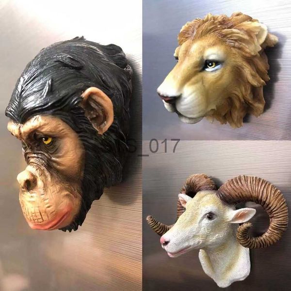 Fridge Magnets Africe Wild Animal Beast Head Strong Refrigerator Sticker 3D Stereo resin gorilla lion Fridge Magnet Kitchen Decor For Home x
