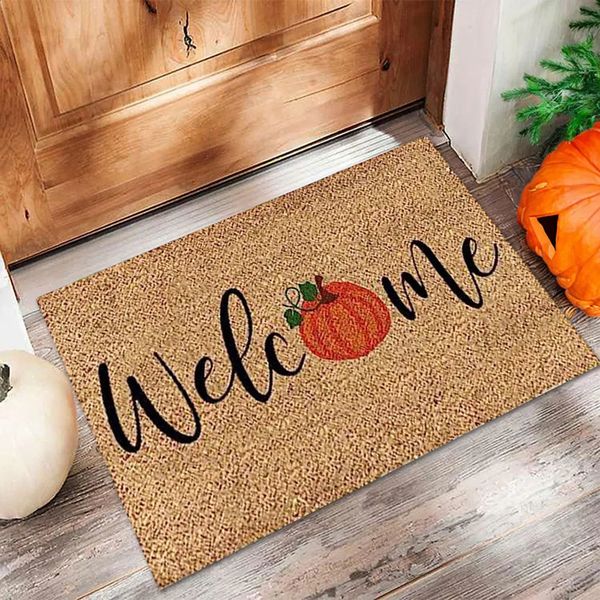 1 PCS Autumn Welcome Door Mat Pumpkin Floor Mat Fall Seasonal Thanksgiving High Quality Halloween Indoor Plush Area Rugs 240829