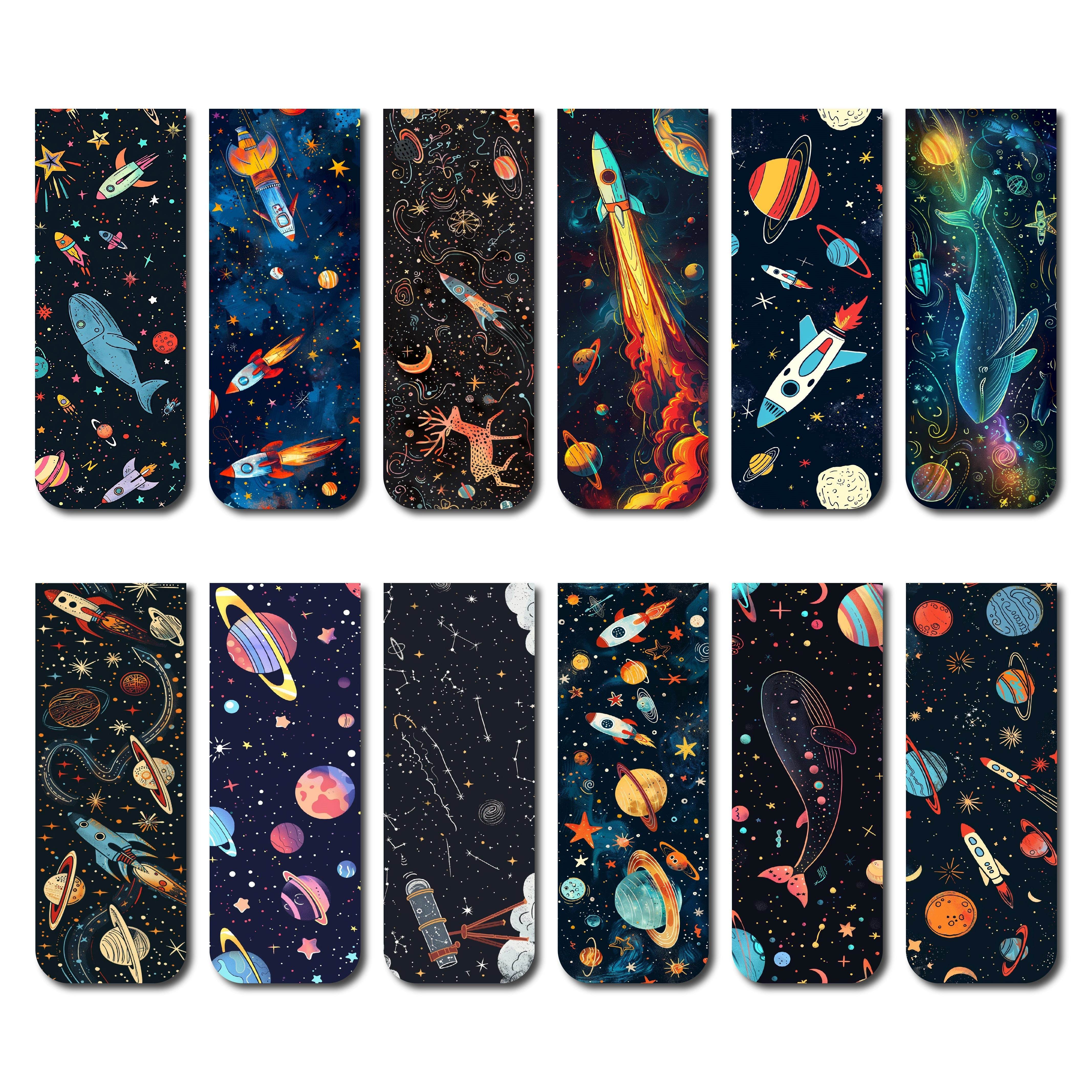 TEMU 12pcs Space & Planet Themed Magnetic Bookmarks - Durable Paper Page Markers For Teachers And Everyday Use