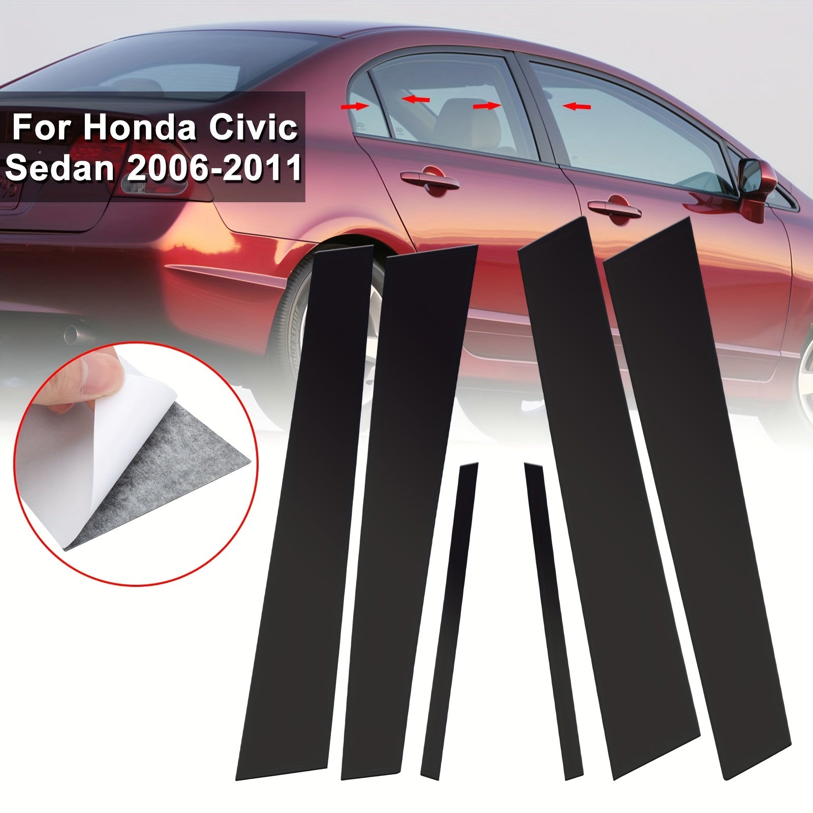 TEMU 6pcs Car Pillar Post Stickers, Window Door Trims Covers, Replacement Decal For 2006 2007 2008 2009 2010 2011