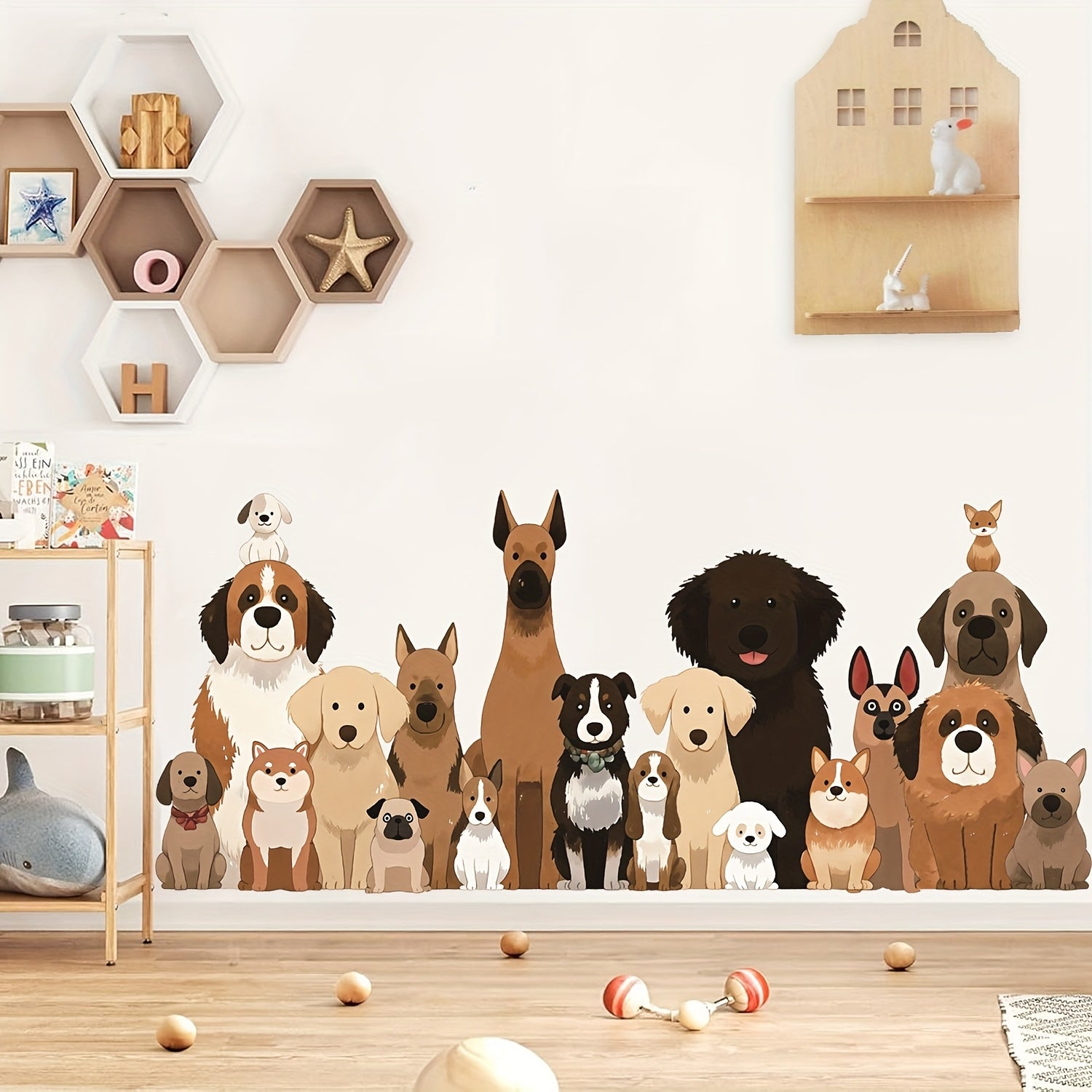 TEMU Large Cute Dog Wall Sticker, Removable Animal Decals, Vinyl Self-adhesive Puppy Wall Decor, Cartoon Pet Wall Stickers For Bedroom, Bathroom,
