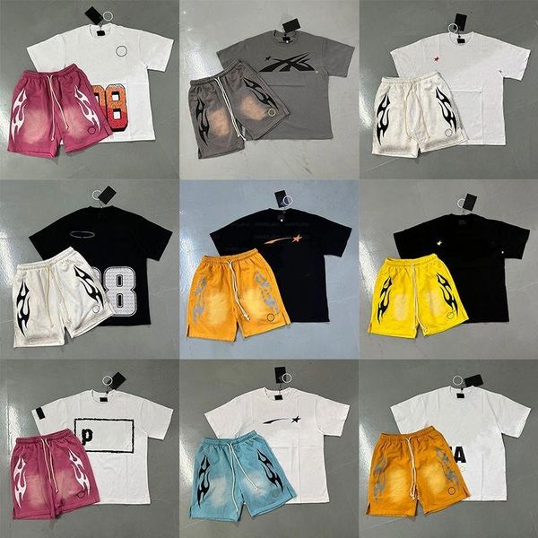 Designer shirt mens t shirt tracksuit set Hip Hop mens tee set graphic tracksuit two-piece hipster pants washed fabric Street graffiti foil