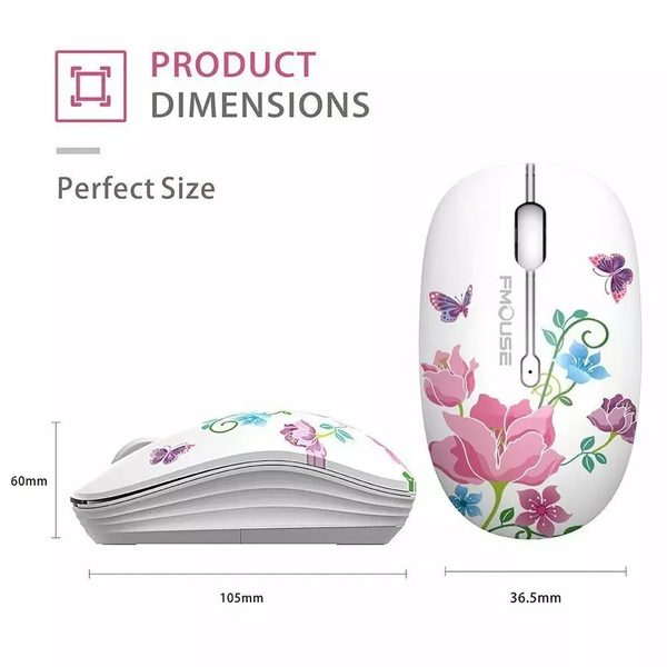 Female Friendly 2.4 GHz Noiseless Wireless Mouse for Desktop Computers and Notebooks - Includes Compact USB Adapter