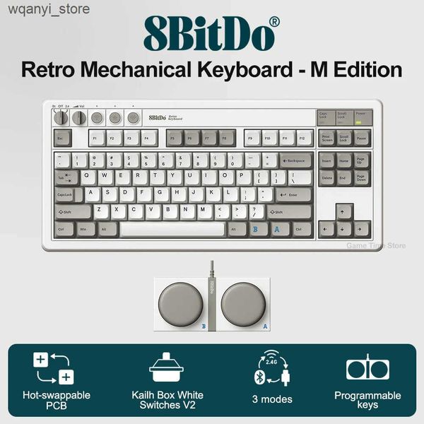 Keyboards 8BitDo retro mechanical keyboard for PC Windows Android supports Bluetooth 2.4G USB-C 3 mode 87 keys with hot swappable PCB L24091
