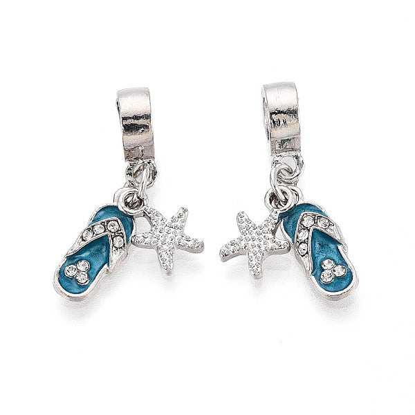 Breloques pendantes européennes en alliage de cristal strass et émail bleu acier