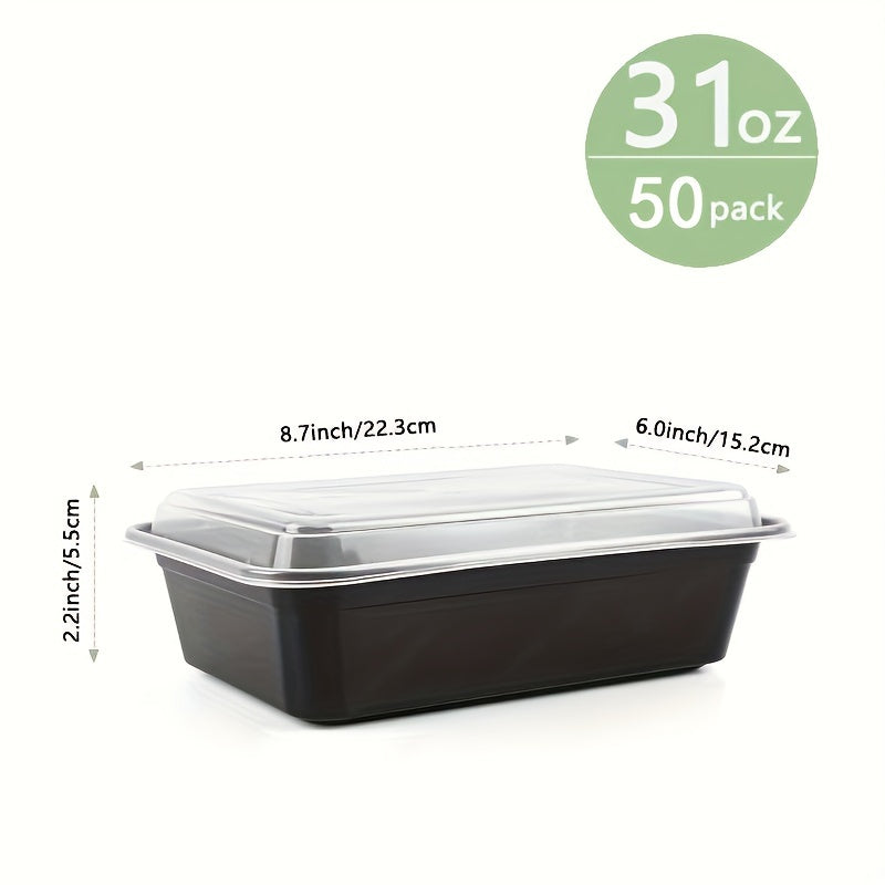 TEMU 50pcs 31oz Bpa-free Meal Prep Containers With Lids - Portable, Stackable Lunch Boxes For School & Office - Microwave, Dishwasher Safe -