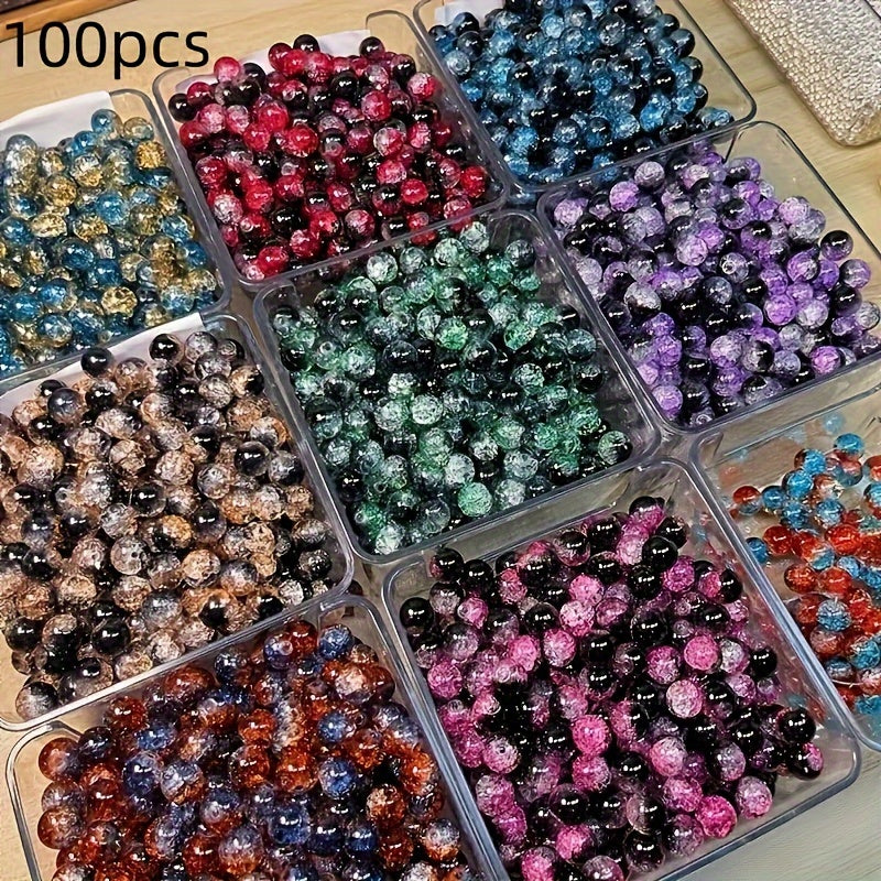TEMU 100pcs Shiny Crackle Glass Beads - 10mm Round Beads For Making, Bracelets, Necklaces, Earrings - , For , Crafting Supplies, Jewelry Making Parts