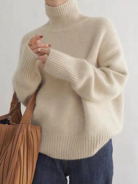 Turtleneck 100% pure cashmere womens loose sweater thickened autumn and winter wool sweater skydiving lazy bottom 241115