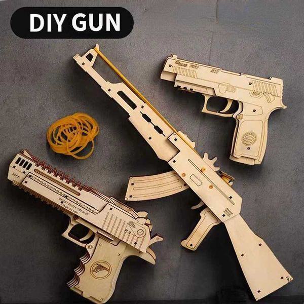 DIY 3D Wooden Rubber Band Gun Puzzle Assembly Model Toy Shooting Models Kits for Children Gifts Y250207