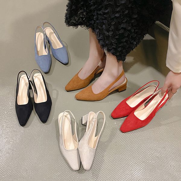 Toe Fashion Pointed Sandals Women Shoes 2024 New Summer Dress Party Suede Middle Heel Sgbac Shallow Solid Sandales Femmes ac37
