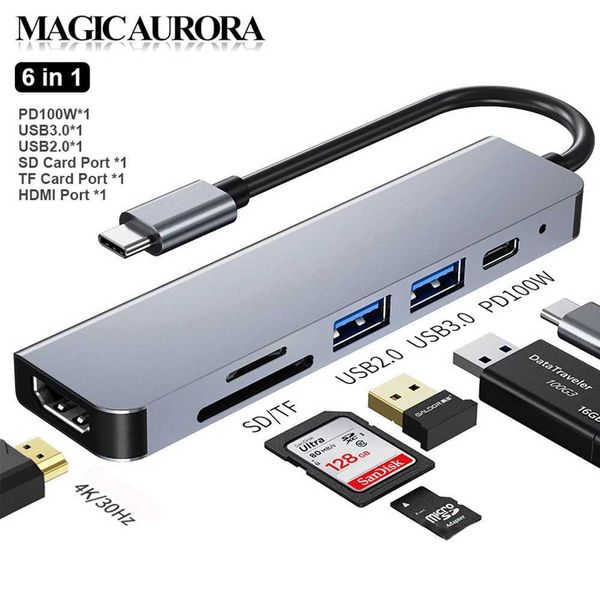 Other Computer Accessories 6-in-1 docking station USB C hub BYL-2010 Type C PD 100W laptop adapter supports 4K USB-C to DHTV TF-SD for Huawe