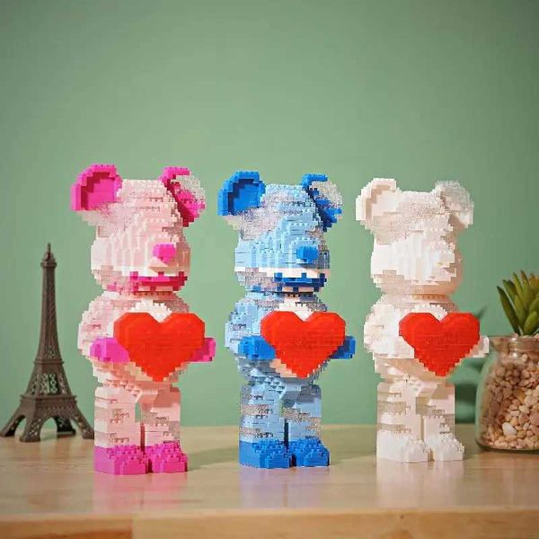 Blocks DIY internet celebrity love violent bear model building blocks with lighting device mini animal assembly building blocks educational