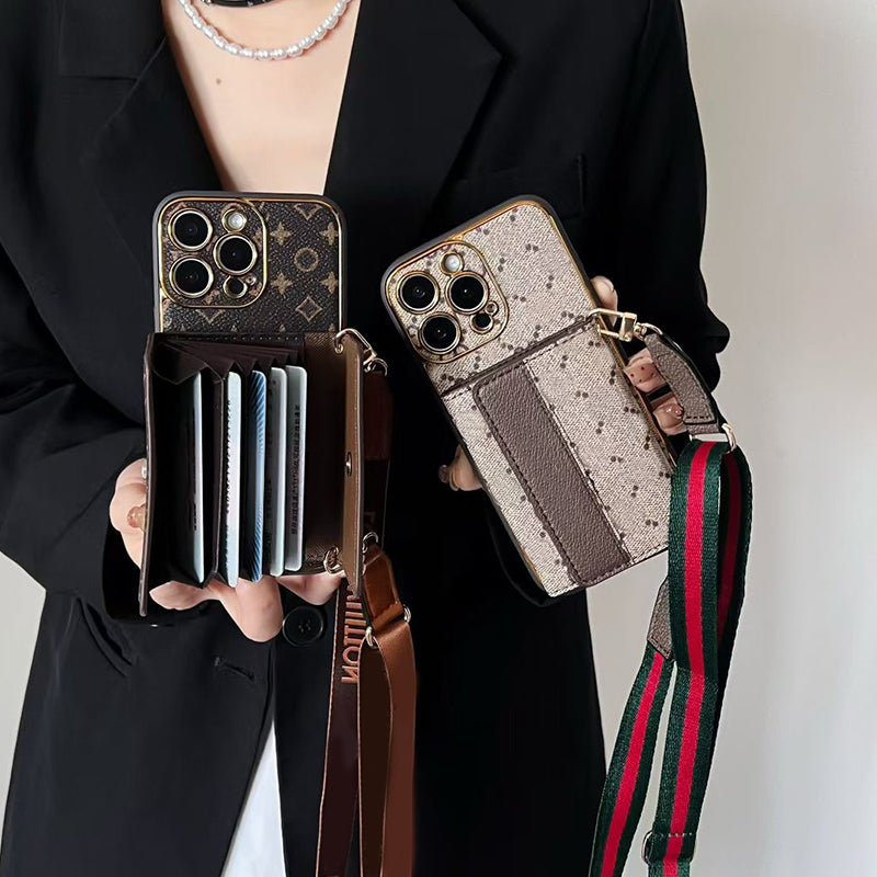 Phone Case Designer iPhone Case for iPhone 17 Pro Max 16 Pro Max 13 12 14 Plus 15 Plus 11 Case Card Slot Card Holder Wallet Case Cover Straps Lanyar