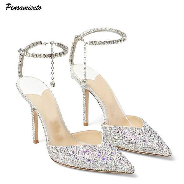 Sandals Rhinestones Sequined Ankle Strap Women Pumps Elegant Stiletto High heels Spring Summer Fashion Crystal Wedding Prom Shoes Q241121