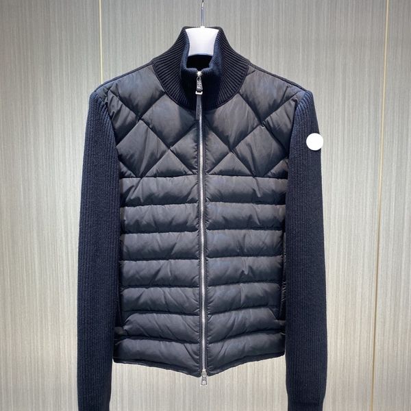 winter jacke mens puffer jacket designer sweater jacket men embroidered badge stand collar wool knit patchwork down jacket winterjacke mens