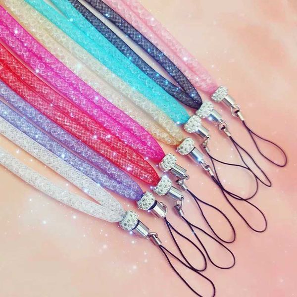 Cell Phone Straps Charms Long Rhinestone fishing net lanyard flash drill mobile phone hanging neck rope crystal diamond fishing net lanyard