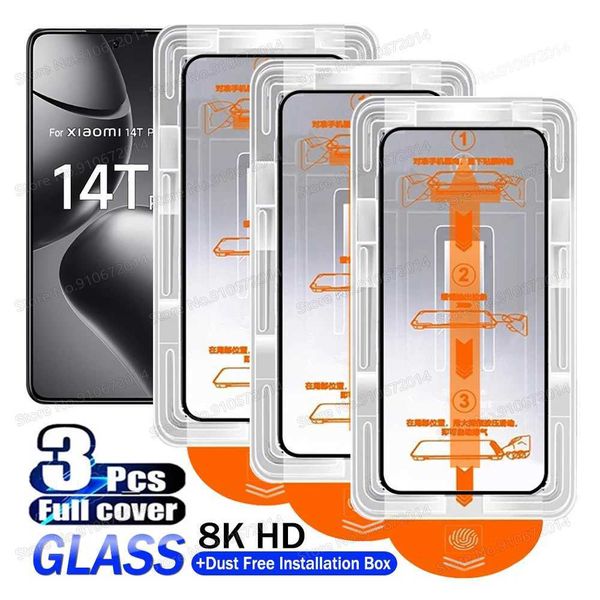 Cell Phone Screen Protectors 3PCS For 14T Dust Free Install Box Tempered Glass For 14T 12T 13 14T Pro Oleophobic Coating Screen Protector Fi