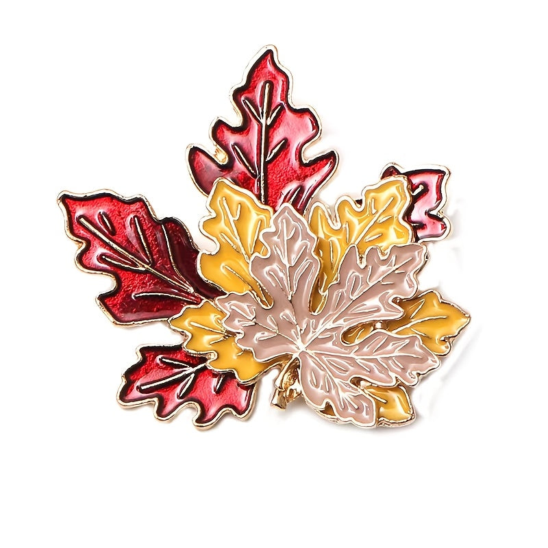 TEMU Vintage Maple Leaf Brooch Pin - Kc Golden Plated Red & Leaf Design, Elegant Retro Women's Fashion Accessory For Casual Attire, Day Gift,