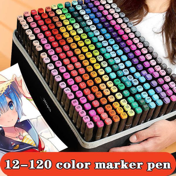 12pcsWatercolor Pens 12 -120 Colored Oily Marker Pen Double Head Set Art Paint Manga Brush for Girls Children Office School Supplies Station