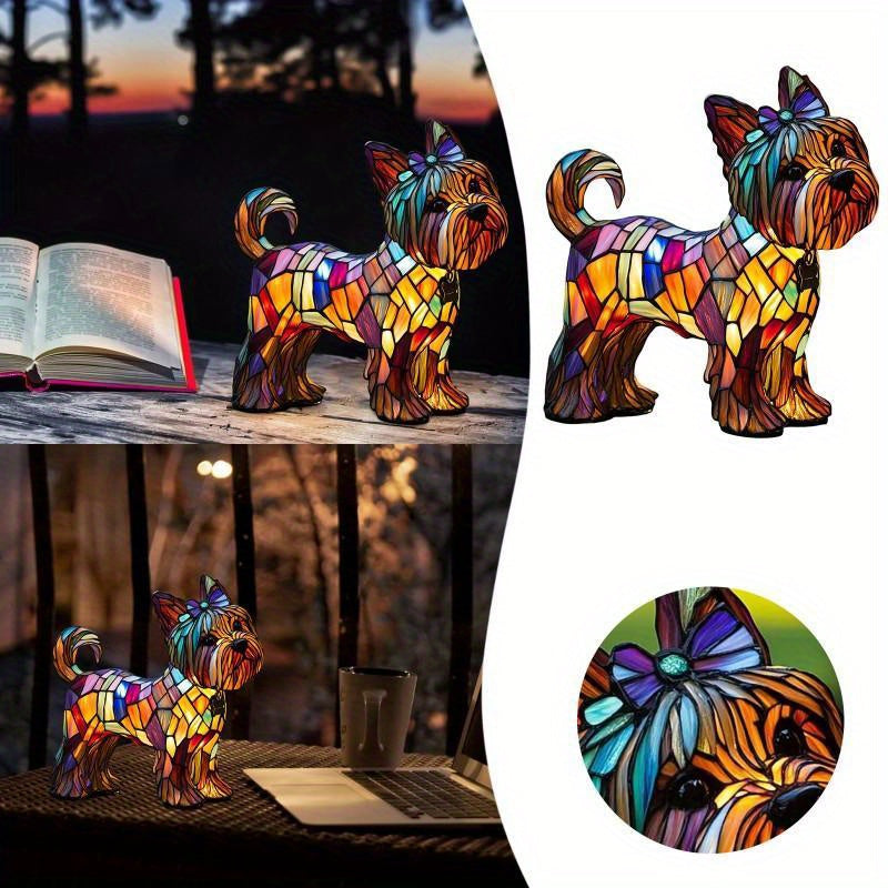 TEMU Stained Resin Tabletop Night Light Dog Themed Led Table Light With Warm Ambient Glow