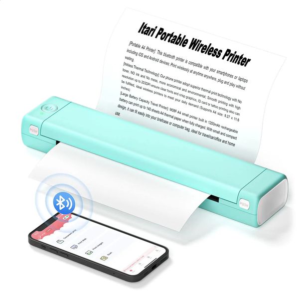 M08F Portable Wireless Printer Bluetooth Phone Printer for Home Use A4 Mobile Printer for Laptops Inkless Travel Thermal Printer 240809