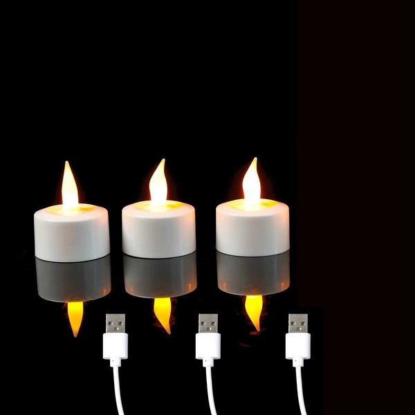 Candles 1-2-3 Pieces White LED Tea Lights Candles With USB ChargeBattery Powered Small Flameless Rechargeable Christmas Candles J241109