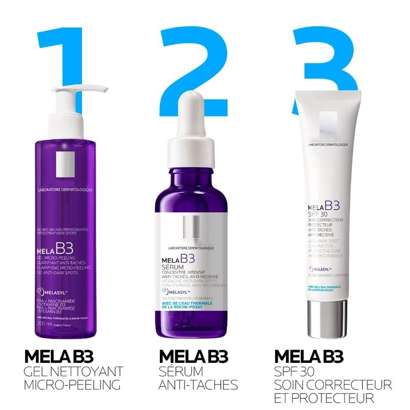 3 Pieces Set 100% Original Products MELA B3 Micro-Peeling Gel Face Cleanser Face Wash B3 Serum Moisturizing Hydrating B3 Cream Skincare Hyaluronic a