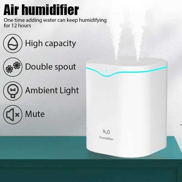 Large capacity dual spray humidifier Usb home bedroom 2L static water regeneration air purifier wireless water diffuser office Y240926