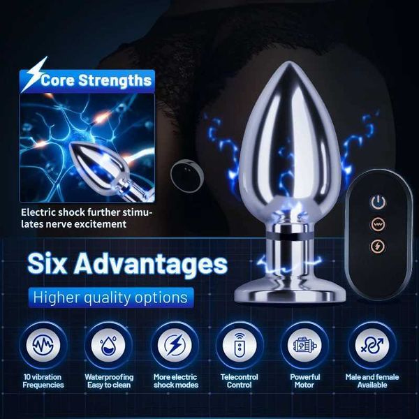 Anal Toys Electrical Shock Vibrator Womens Metal Plug Wireless Remote Men Prostate Massager Adult Supplies Masturbate H241214MNN0