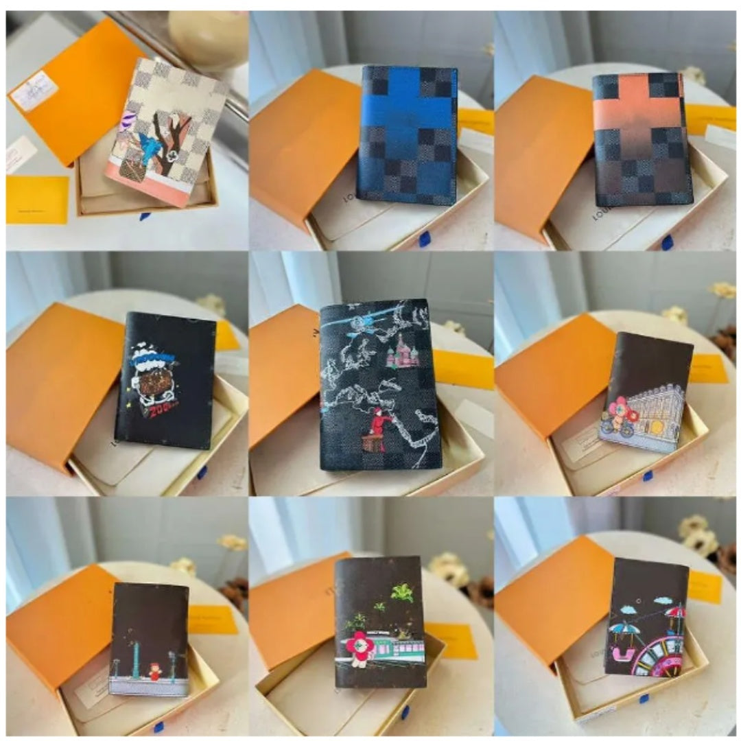 leather Wallet Brand Multi-card Lattice Graffiti Cartoon Men Women Wallets Passport Clip Classic Clutch Bags Coin Purses Card Holders card holder