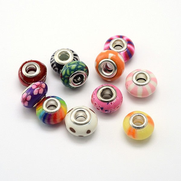 Handmade Polymer Clay Large Hole Rondelle European Beads
