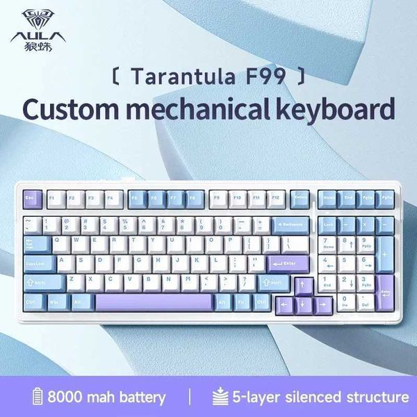 AULA F99 wireless Mechanical Keyboard99 keys Gamer keyboard Customized Hot-Swap Cherry profile8000mAh Li-ion BatteryRGB LEDM240715