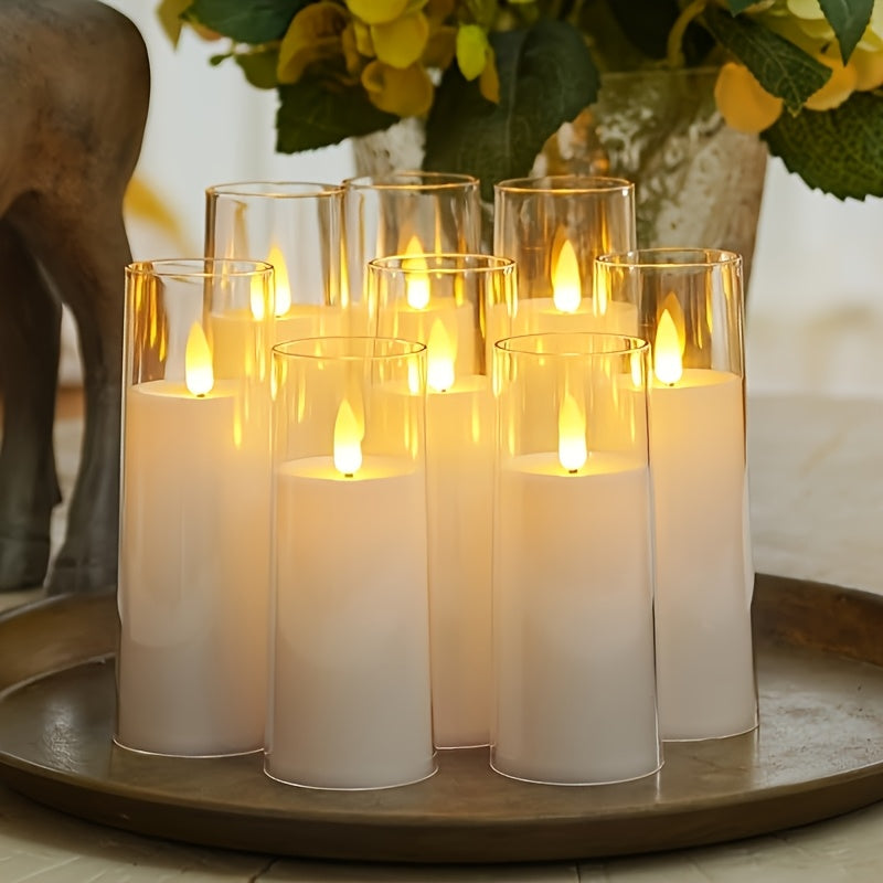 TEMU 9pcs Flameless Candles, Flickering Led Pillar Candles, Battery Operated Candles With Remote & Timer, Decorative, Valentine's Day, Wedding, Home